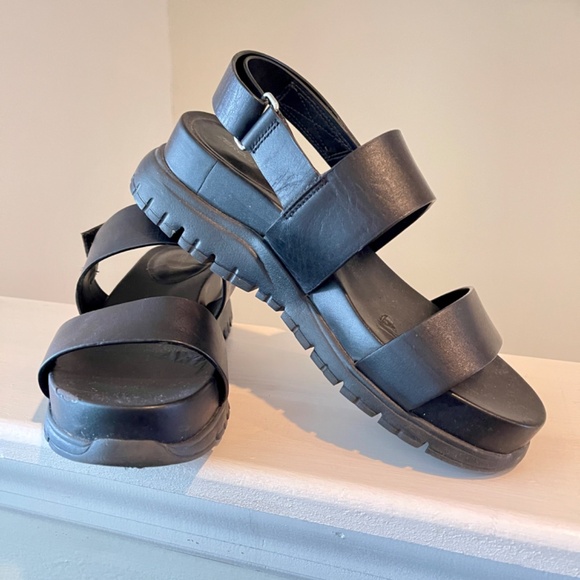 Cole Haan Zero Grand Chunky Black Leather Sandals - Picture 1 of 10